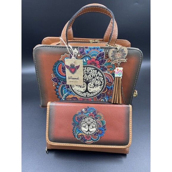 Purse Handbag Cross Body Gift Set Leather Tree of Life Hand Made Artisanal - Picture 3 of 12